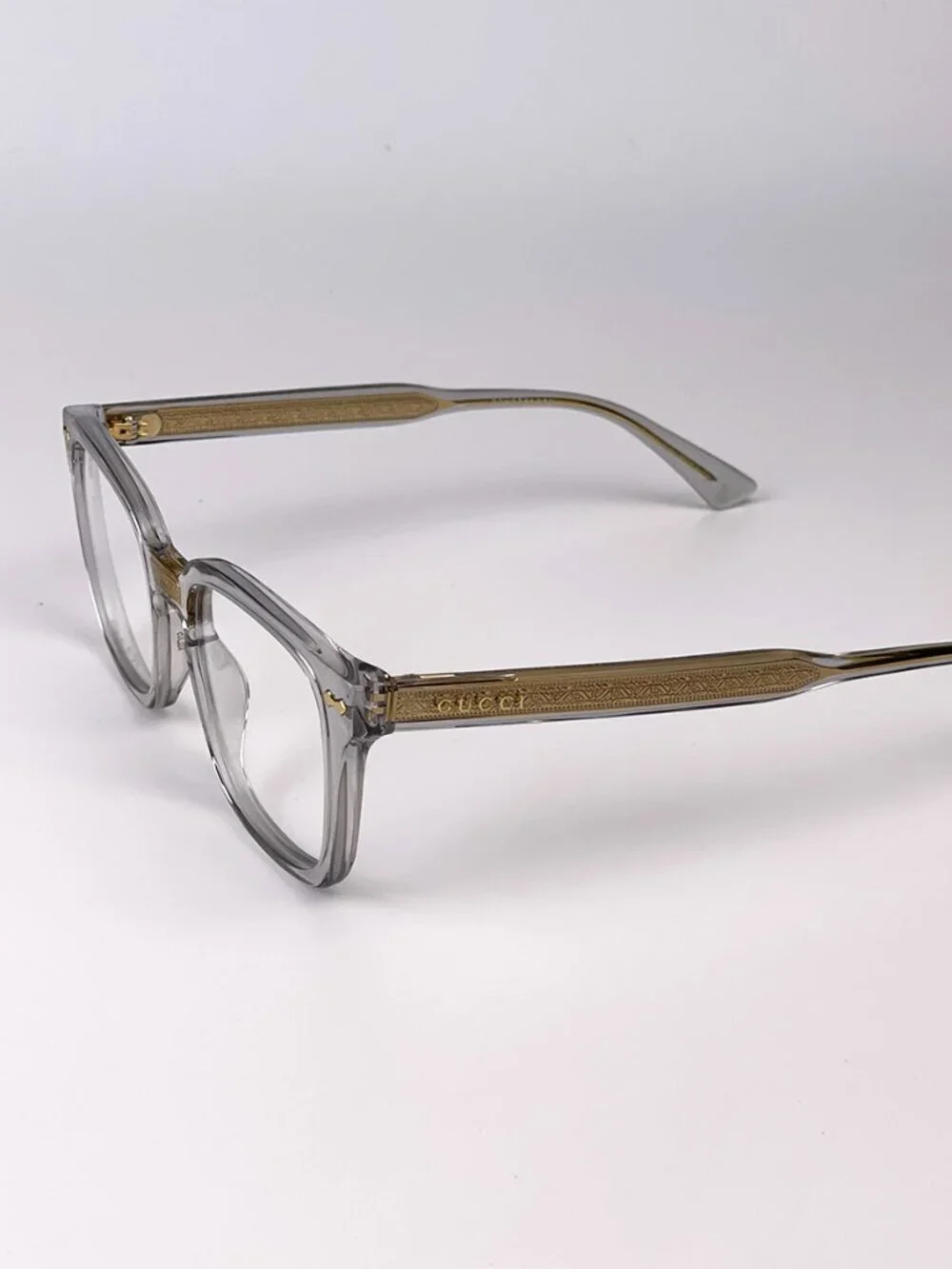 GUCCI GG0184O 005 GREY CLEAR GOLD SQUARE EYEGLASSES